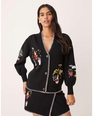 Never Fully Dressed Night Garden Embroidered Cardigan Co-Ord - Black