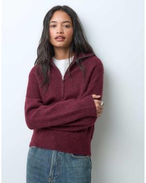 ARKET Long Sleeve Knit Quarter Zip Jumper - Red
