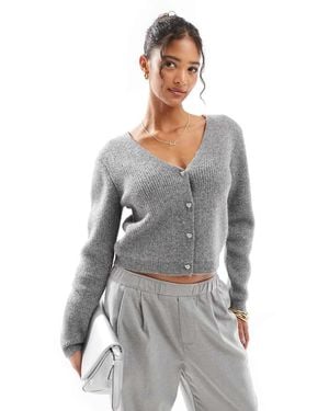 Morgan V Cardigan With Embellished Heart Buttons - Grey