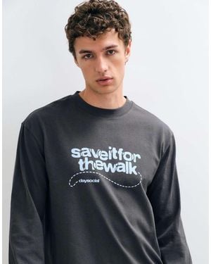 ASOS Relaxed Long Sleeve T-shirt With Text Print - Grey
