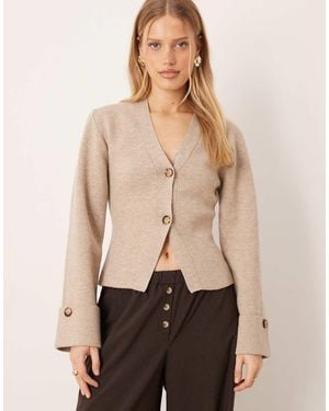 Gina Tricot Long Sleeve Knitted Sculptured Cardigan - Natural