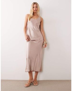 Mango Cowl Neck Satin Maxi Dress - Pink