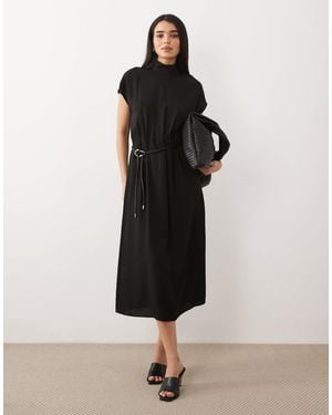 Mango High Neck Sleeveless Belted Midi Dress - Black