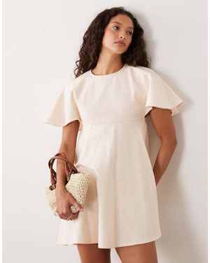 ASOS Aangerimpelde Mini T-Shirtjurk - Naturel