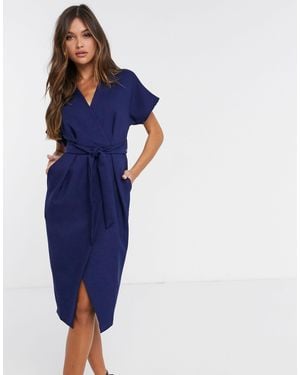 Closet Wrap Tie Midi Dress - Blue