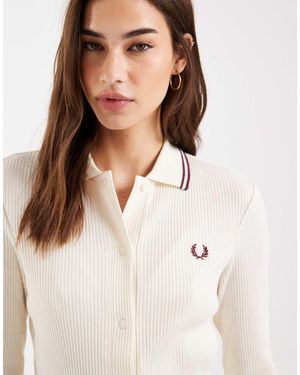 Fred Perry Button Through Rib Knit Logo Polo Shirt - Natural