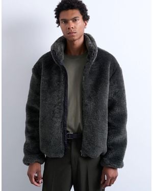 TOPMAN Faux Fur Funnel Neck Jacket - Black