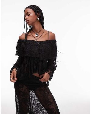 ASOS Lace Frill Detail Volume Blouse - Black