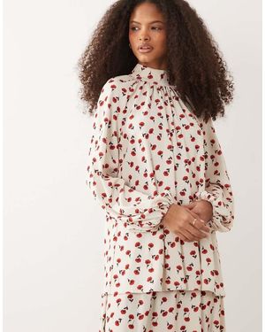 Iyal High Neck Balloon Sleeve Floaty Top Co-ord - White