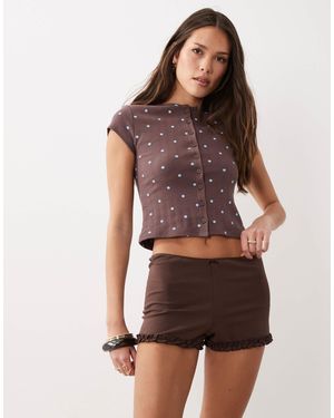 Miss Selfridge Micro Mini Shorts With Ruffle Hem Detail - Brown