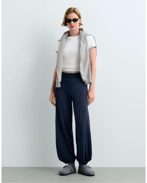 Oysho Pinstripe Knit Cocoon Trousers - Blue