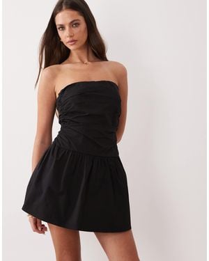The Frolic Exclusive Cotton Poplin Ruched Detail Frill Hem Mini Dress - Black