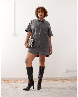 Noisy May Denim Mini Shirt Dress - Gray