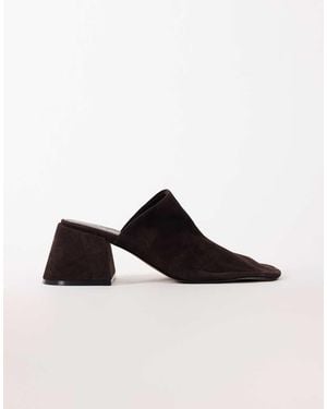 TOPSHOP Alberto Real Suede Wide Block Heel Mule - Brown
