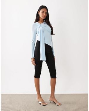 Kaiia Exclusive Double Layered Slinky Tie Drape Detail Long Sleeve Top - Blue
