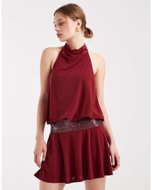 Collusion Halter Mini Dress With Lace Waistband - Red