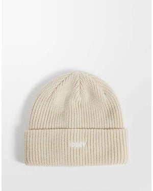 Obey Geribbelde Gebreide Beanie Met Logomanchet - Naturel