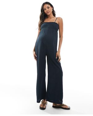 Mama.licious Mamalicious Wide Leg Strappy Jumpsuit - Blue