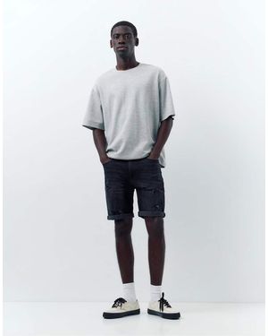 Pull&Bear Ripped Denim Bermuda Shorts - White