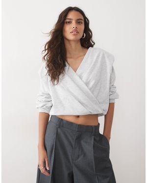 ASOS Long Sleeve Wrap With Cinched Waist Sweatshirt - White