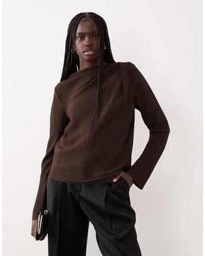 Mango Drape Neck Long Sleeve Top - Brown
