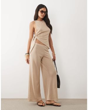 ASOS Textured Wide Leg Co-ord Trouser - Natural