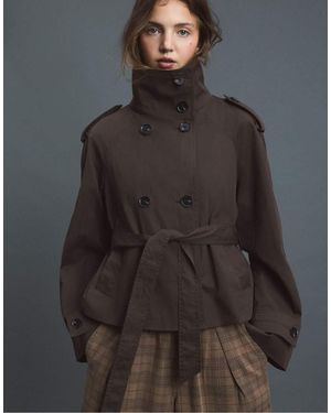 Stradivarius Short High-neck Trench Coat With Belt - Grey