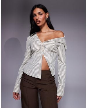 The Frolic Exclusive Asymmetric Detail Split Front Flare Sleeve Shirt - Gray