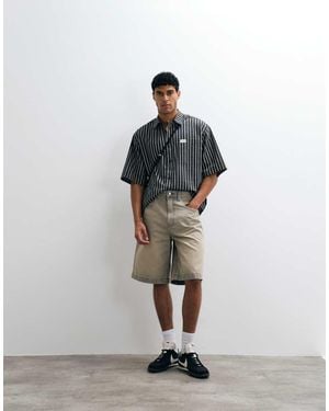 ASOS Oversized Stripe Shirt With Placket Detail And Badge - White