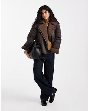 Vero Moda Mixed Textile Short Puffer Jacket With Borg Trim - Black