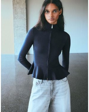 Bershka Jacke mit hohem kragen und schößchen - Blau