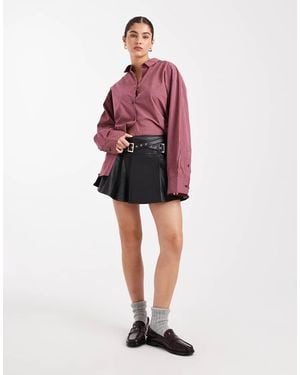 Miss Selfridge Faux Leather Pleated Kilt With Buckle - Red