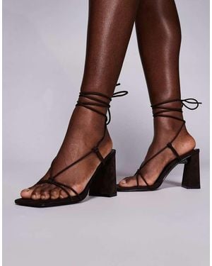 Public Desire Karia Tie Leg Block Heeled Sandals - Brown