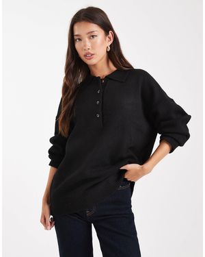 ASOS – rugbyshirt aus kompaktem strick - Schwarz