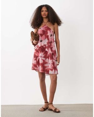 Mango Teen Ruffle Halterneck Mini Dress - Red