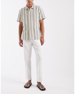Blend Pantalones Blancos De Corte Estándar Con Cordón Ajustable En La Cintura De Algodón Y Lino
