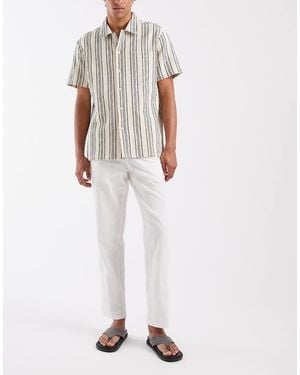 Blend Cotton-linen Drawstring Waist Regular Fit Trousers - White