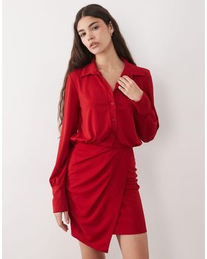 ASOS Long Sleeve Shirt Detail With Wrap Skirt Mini Dress - Red