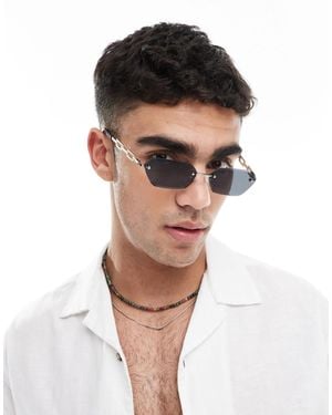 ASOS – randlose sonnenbrille mit getönten, rechteckigen gläsern und em metallgestell - Mettallic
