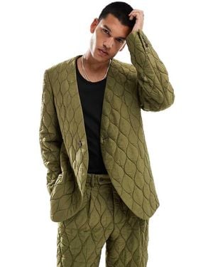 Viggo Giacca Da Abito Casual Oversize Kaki Trapuntata - Verde