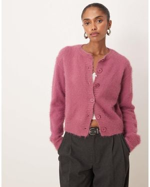 Motel Audrina Fluffy Knit Cardigan - Pink