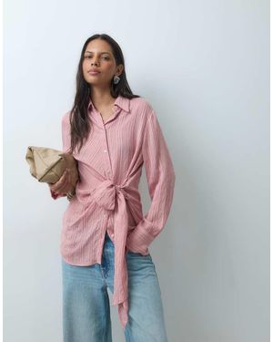 Mango Camicia Con Cintura - Rosso