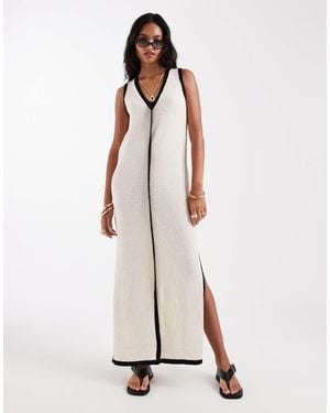 4th & Reckless Contrast Trim Sleeveless V-neck Knit Beach Maxi Dress - Natural