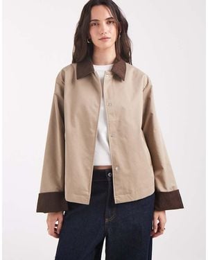 Pieces Short Trench Coat With Cord Collar Detail - Natural