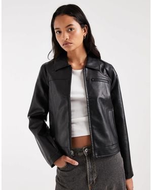 Hollister Fitted Faux Leather Jacket - Black