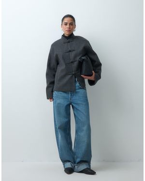 ASOS Collarless Formal Jacket With Frog Closure Trims - Blue