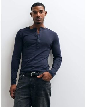 ASOS Slim Fit Long Sleeve T-shirt With Henley Neck - Blue