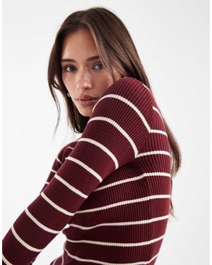 Pieces Rib Knit Top - Red