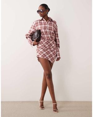 Noughts & Kisses Button Up Shirt Asymmetric Hem Mini Dress - Pink