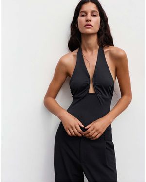 Pull&Bear Body mit neckholder und raffungen - Schwarz